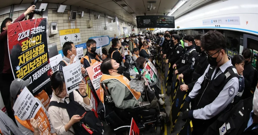 Subway Disruption: Disabled Persons Protest Halts Trains at Hyehwa Station Subway Disruption: Disabled Persons Protest Halts Trains at Hyehwa Station